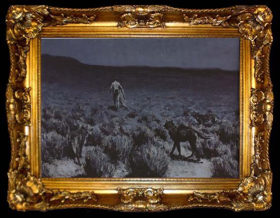 framed  Frederic Remington Calling the Moose (mk43), ta009-2